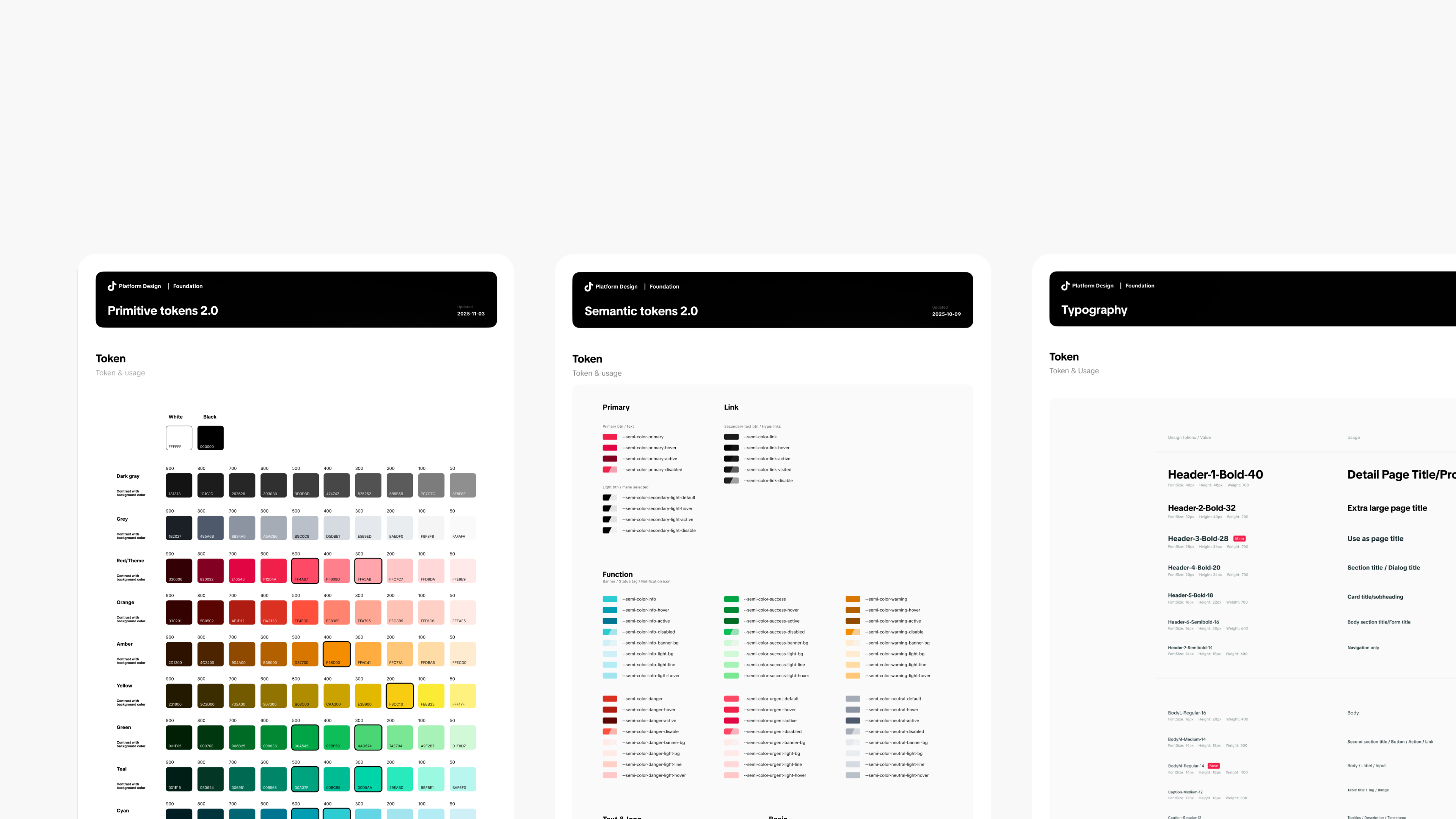 TTEP design system foundations — primitive tokens, semantic tokens, typography